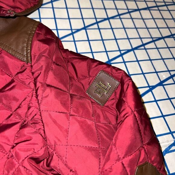 Ralph Lauren Diamond Quilted Jacket Red Faux Leather Trim Women's Size S - Picture 4 of 8